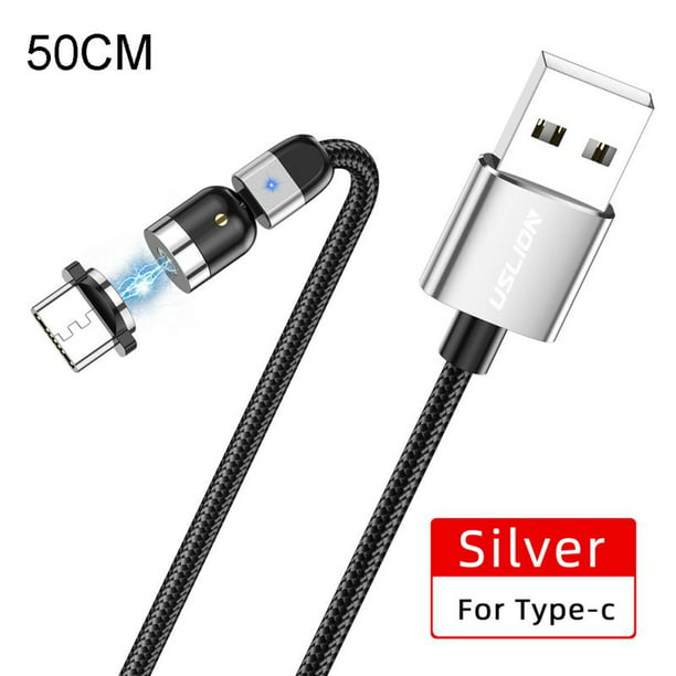 USB Extension Cable 540 Rotating Magnetic Line Fast Charging Magnet Charger Micro USB Type C Cable for iPhone Xiaomi Mobile Phone Wire Cell Phone Cables Color : Grey Micro Cable, Length : 2m 